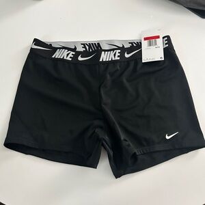 Nike Black Athletic Stretch Shorts with Branded Silver Waistband